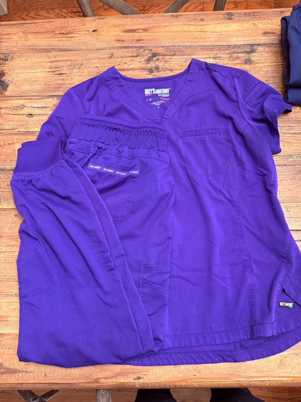 J18 - Grey's Anatomy Women's Purple Scrub Set Short Sleeve Scrub Top and Joggers